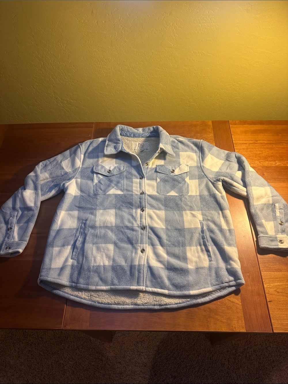 Sage Light Blue & White Plaid Sherpa-Lined Women’s Shirt/Jacket/Shacket